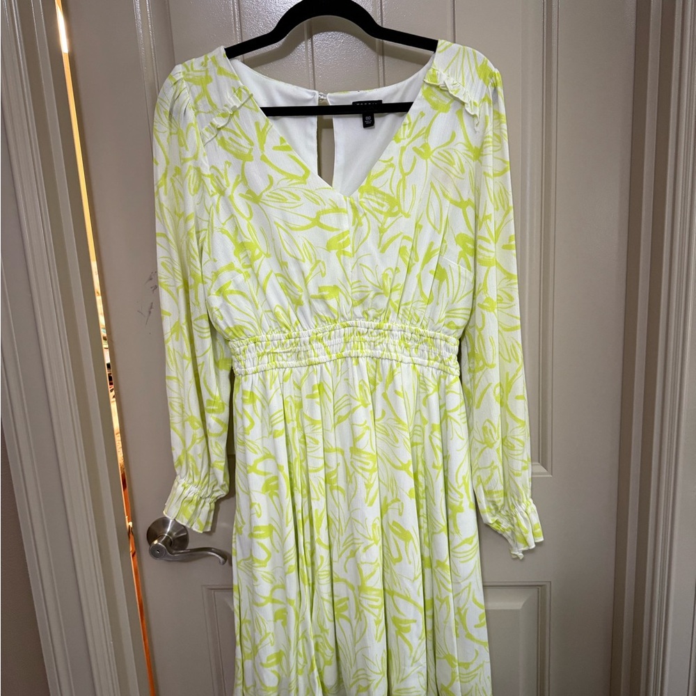 Torrid Green and White Wrap Sundress with Bishop Sleeves